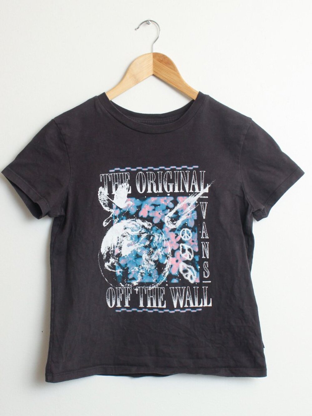 Vans Impact Crew SS Shirt Womens Medium Black Graphic Faded Tee